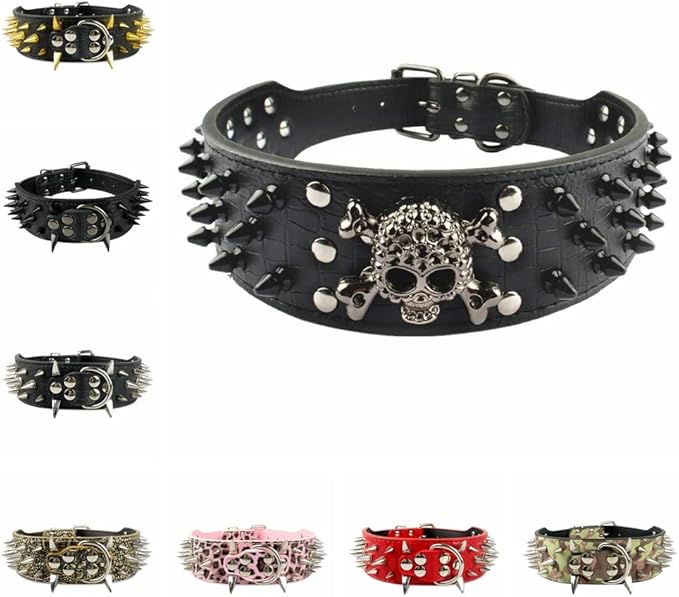 Serijoars Spiked Studded Dog Collar, PU Leather Dog Collar, Adjustable Pet Collars for Medium or Large Breed Pet (XL, Black5)