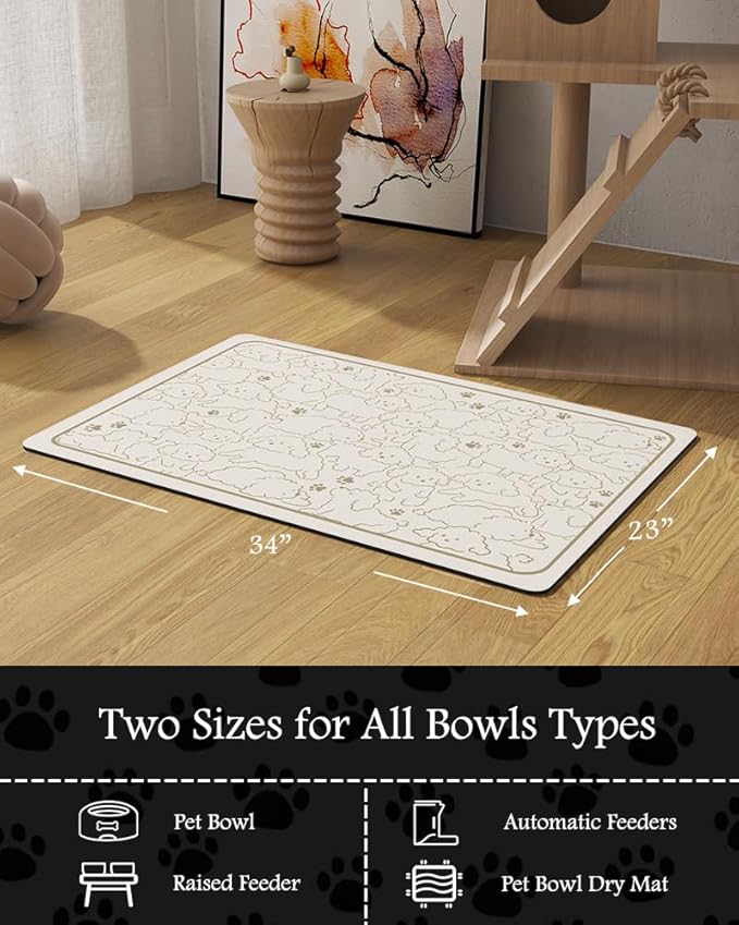 Pet Feeding Mat-Absorbent Dog Mat for Food and Water Bowl-No Stains Quick Dry Water Dispenser Mat-Dog Accessories Pet Supplies-Bowl for Messy Drinkers(FRAMEDOGS,23"x34"
