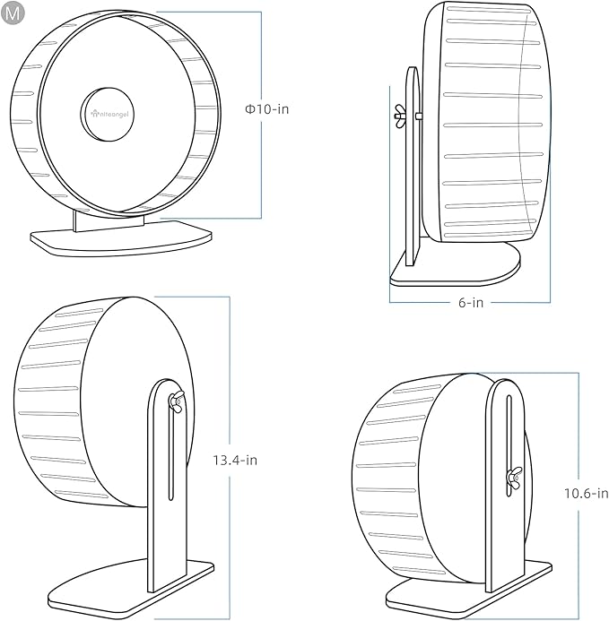 Niteangel Super-Silent Hamster Exercise Wheels: - Quiet Spinner Hamster Running Wheels with Adjustable Stand for Hamsters Gerbils Mice Or Other Small Animals (M, White)