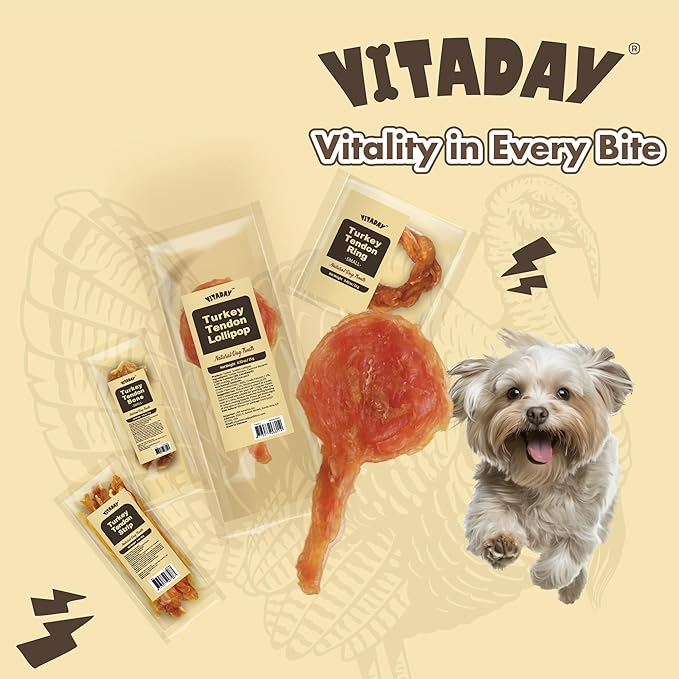 Turkey Tendons for Dogs, All Natural, Healthy Dog Treats, Long Lasting, Hypoallergenic Dog Chews, Rawhide Free, USA-Sourced, for All Dogs, Lollipop, 4 Count Pack