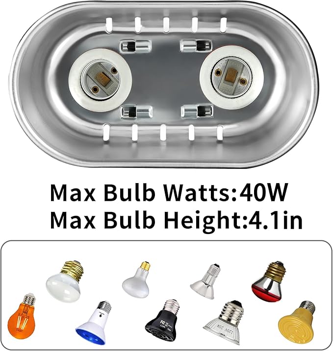 DXOPHIEX Nano Reptile Heat Lamp Fixture, Dual Reptile Light Fixture with 60W Basking Bulb & Infrared Bulb for Bearded Dragon, Turtles, Snake and Lizard Terrarium