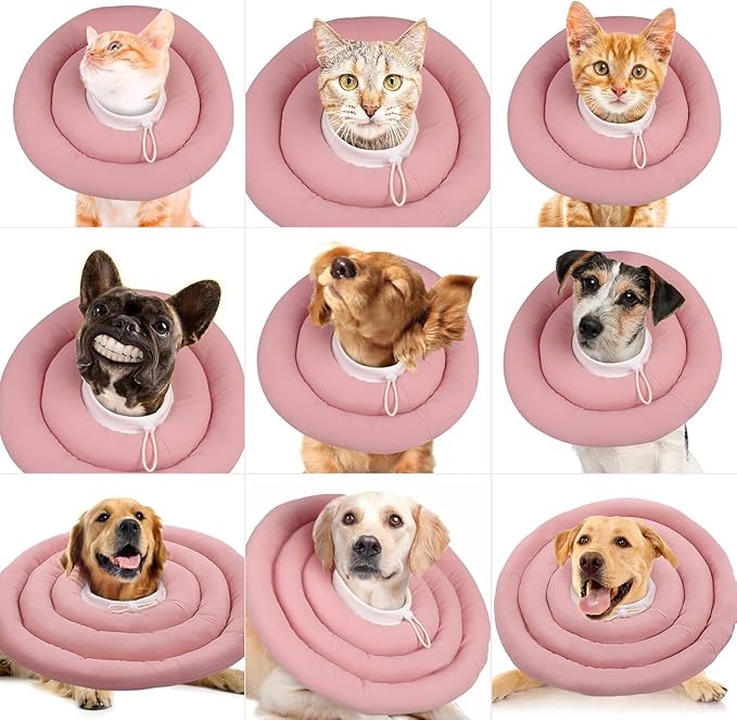 IDOMIK Dog Recovery Collar, Waterproof Soft Dog Cone After Surgery, Comfy Protective Elizabethan Collar Alternative for Dogs Cats, Adjustable Pet Neck Donut Cone Anti-Licking Biting Wounds,Pink,2XL