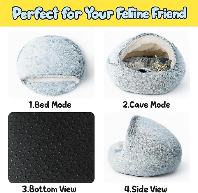Nest Bed - Lapcatz Cat Beds for Indoor Cats, Fluffy Cat Bed Cave Plush Warm Nest for Cats (Latte,M 20"x20")