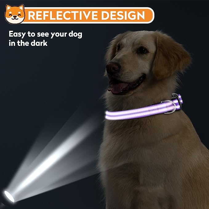 Reflective Dog Collar, Adjustable Soft Neoprene Padded Nylon Pet Collars with Buckle for Extra Large Dogs, Purple,XL