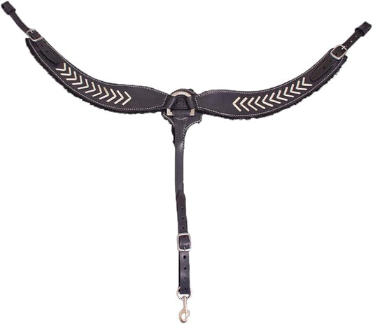 Western Horse Breast Collar - Hand-Tooled Leather Tack for Barrel Racing, Roping & Trail Riding - Durable Adjustable Fit - Rodeo & Show-Quality Equestrian Gear