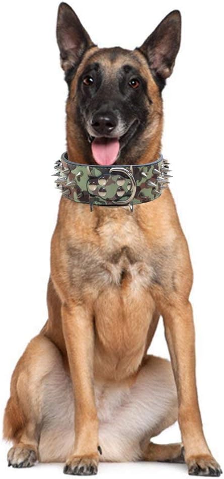 Serijoars Spiked Studded Dog Collar, PU Leather Dog Collar, Adjustable Pet Collars for Medium or Large Breed Pet (S, Gold Brown5)