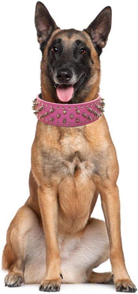 Serijoars Spiked Studded Dog Collar, PU Leather Dog Collar, Adjustable Pet Collars for Medium or Large Breed Pet (XL, Dark Brown)