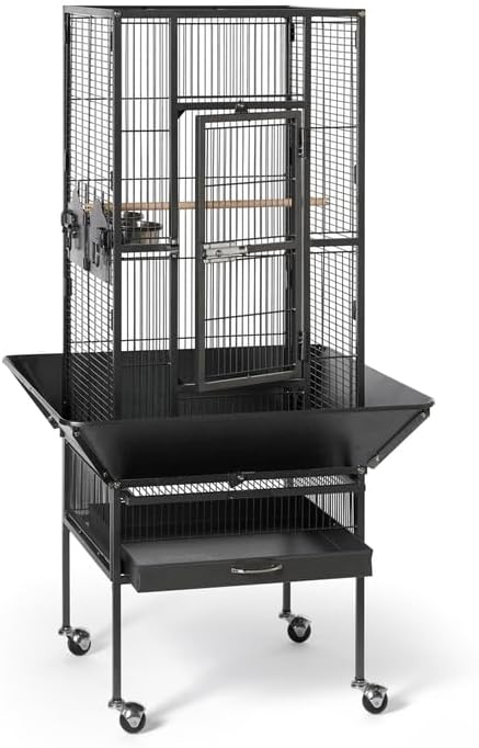Mid-Century Marvel Bird Cage with Retro-Inspired Design, Durable Construction, Spacious Interior, and Elegant Finish for Stylish Black