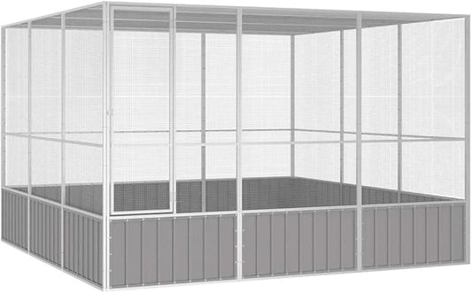Metal Steel Large Bird Cage for Budgies, Pigeons, Galvanized Steel Birdcage Aviary House, 119.1"x127.8"x83.3", Gray,-573