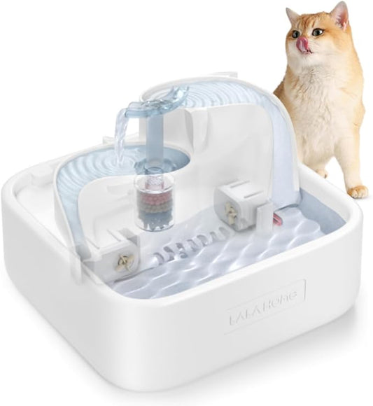 Oxygen-Riched Water Fountain for Cats Drinking Healthy, Pet Water Dispenser 3-Tired RealFountain Bowl Pro Indoor with Dual Pumps Quiet, Filter and Sponge Replaceable BPA-Free 2L/67 oz