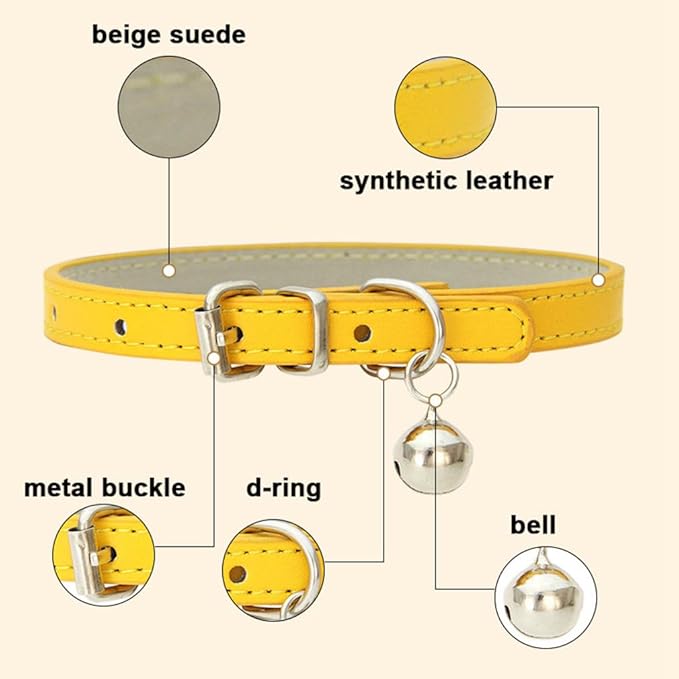 Dark Blue Puppy Collar with Bell, Soft Pu Leather Cat Collars Adjustable Buckle for XXS XS Extra Small Medium Tiny Female Male Boys Girls Pets Dogs Kitten Teacup Yorkie S