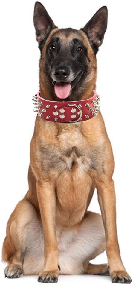 Serijoars Spiked Studded Dog Collar, PU Leather Dog Collar, Adjustable Pet Collars for Medium or Large Breed Pet (M, Gold Brown1)