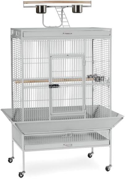 Suburban Sophistication Playtop Bird Home with Spacious Design, Durable Materials, Removable Perches Large/Pewter White