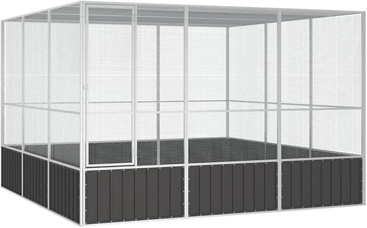 Metal Steel Large Bird Cage for Budgies, Pigeons, Galvanized Steel Birdcage Aviary House, 119.1"x127.8"x83.3", Anthracite,-570