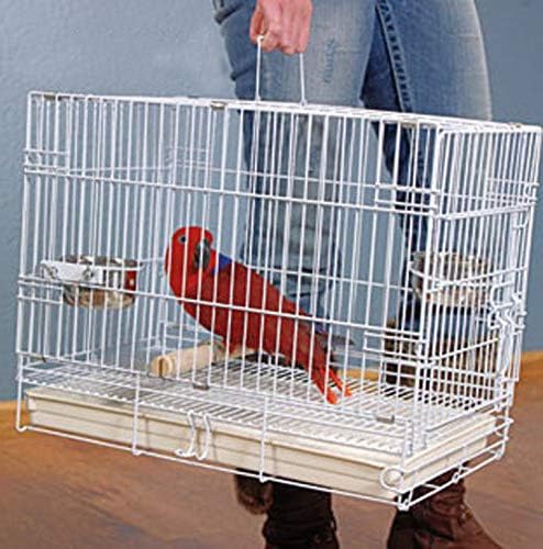 Large 23.5"x16.5"x20"H Travel Vet Bird Parrot Easy Foldable Metal Cage Carrier with Stainless Bowls and Wooden Stand Perch Prevent Beaks Out