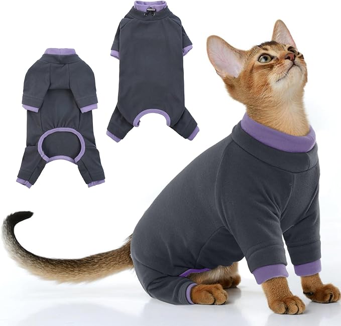 PUMYPOREITY Sticky Hair Cat Clothes, Prevent Hair Loss Cat Pajamas, Soft Cat Sweaters for Cats Only, Cat Hair Sticky Onesie, Cat Recovery Suit After Surgery, Black, XL