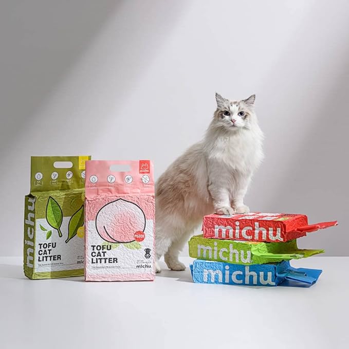 Tofu Cat Litter Natural Clumping Tofu Cat Litter, Fast Clumping and Easily Scoop-able 5.5lb/88oz 5 Scents - Greentea, 3 Pack