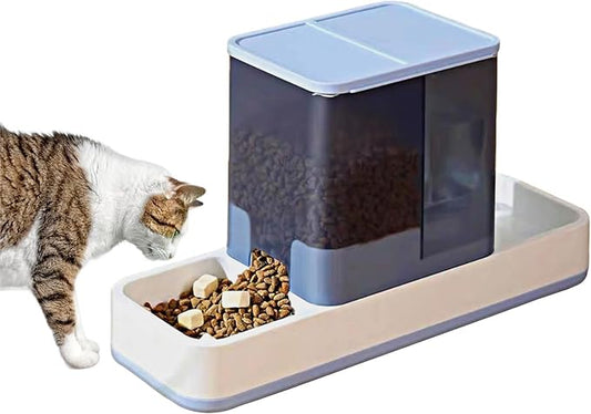 kathson Gravity Cat Food and Water Dispenser Automatic Dog Feeder Waterer 2 in 1 Auto Pet Food and Water Bowl Set Self Feeding for Puppy Kitten，Blue