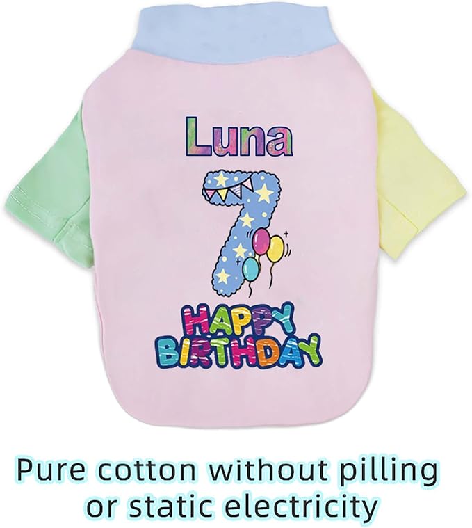 Custom Dog Birthday Shirt,Personalized Pet Apparel Print with Name Age Number,Pet Birthday Outfit,Lightweight Breathable Cotton Vest for Small Medium Large Dogs Cat (Dopamine Blue, XX-Large)