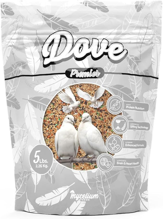 Mycelium Dove Premier Wild Bird Seed (5 LB Bag) | Organic, High-Protein Bird Food for Doves, Pigeons & Ground-Feeding Birds | Supports Brain & Heart Health | Non-GMO, USA Made, Filler Free