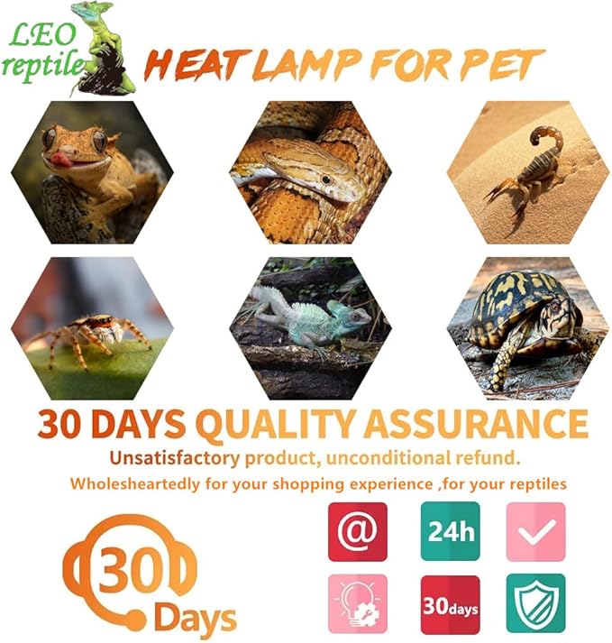 Leoterra Reptile Heat Lamp 100w Day and Night Heat Lamp Combo Pack for Turtle,Bearded Dargon,Lizard,Snakes Use Heat Light Bulb,Easy to Install