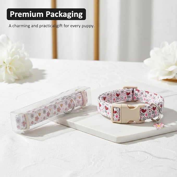 Small Dog Collar with Cute Bowtie Print, Girl Dog Collar for Puppy, Extra Small & Small Dogs, Spring Summer Yellow Puppy Collar with Pendant and Soft Fabric, XS