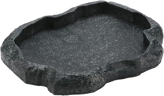 HEEPDD Reptile Bowl, Resin Rock Reptile Food and Water Feeder Pet Aquarium Ornament Terrarium Dish Plate for Tortoise Lizard (Dark Green M)