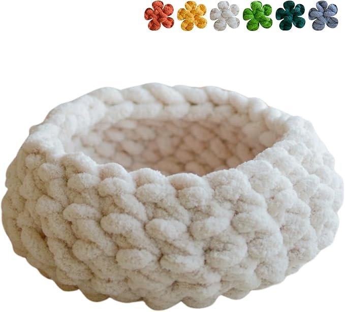 Cat Nest Bed – Premium Handwoven Washable Extra Soft Round Cave House for Indoor Kitten & Kitty, Small & Large (Cloud White,Medium)