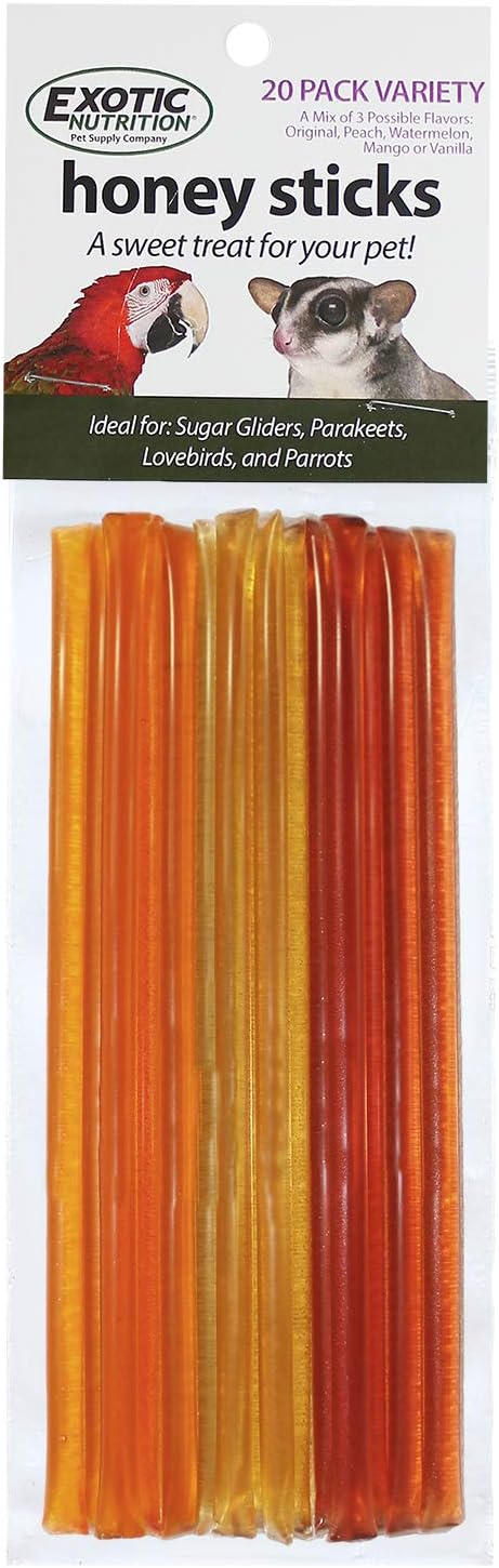 Honey Sticks (4 Variety 20 Pack) - All-Natural Sweet Treat - Made with Orange Blossom Honey - For Sugar Gliders, Parrots & Other Birds