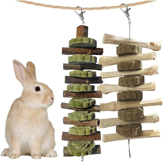 kathson Bunny Chew Toys for Teeth, Guinea Pig Wood Chews Chinchilla Apple Wood Bamboo Sticks Rabbit Organic Treats for Rodent Small Animals