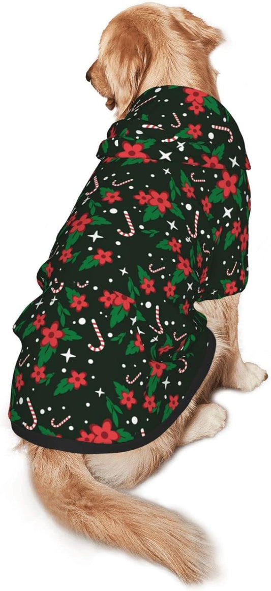 Black Candy Cane Hoodie,Christmas Cosplay Dog Clothes with Pocket and Hat Winter Clothes Sweaters Medium