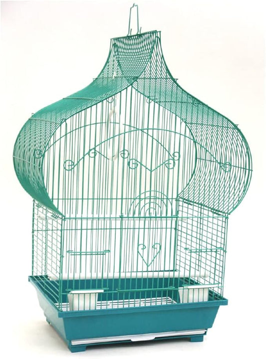 YML Taj Mahal Top Shape Bird Cage with Removable Plastic Tray, Green - Small