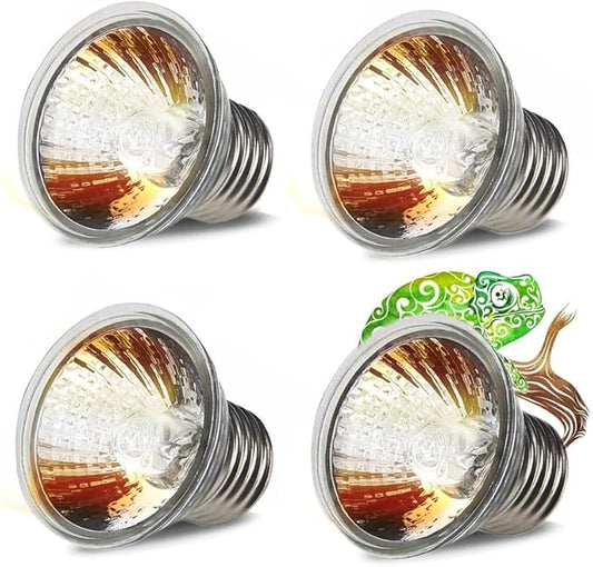 UVA UVB Reptile Light Bulbs 4 Pack 50W,Basking Light Heat Lamp for Reptiles and Amphibian Tank Terrariums Cage for Turtle,Bearded Dragon, Works with Various Lamp Fixtures Come with UV Test Card