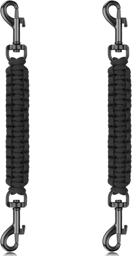 YUEPET 2 Pack Handmade Weaved Dog Collar Safety Clip Heavy Duty Double Ended Backup Safety Straps Dog Harness Connector for Prong Collar, Pinch Collar, Gentle Lead with Carabiner (8.3''，Black)