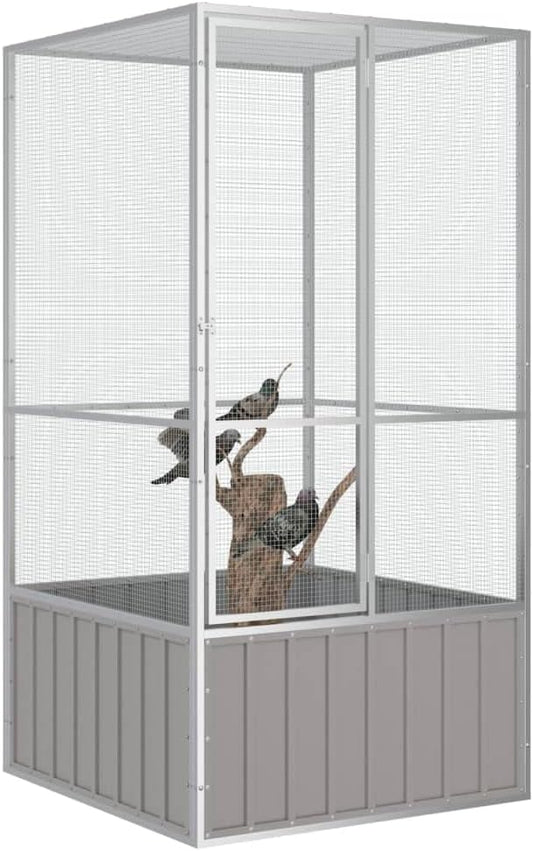 Tidyard Large Bird Cage, Galvanized Steel Outdoor Aviary with Secure Lock, 43.7 x 42.1 x 83.3 Inches Rectangular Metal Cage for Multiple Birds in Garden or Terrace