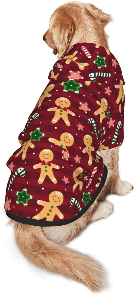 Christmas with Gingerbread Men, Candies Hoodie,Christmas Cosplay Dog Clothes with Pocket and Hat Winter Clothes Sweaters X-Large