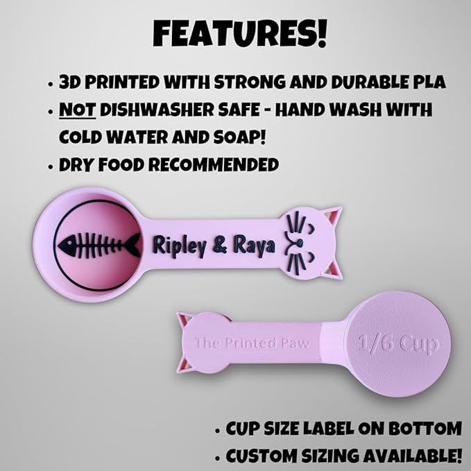 Personalized Cat Food Scoop, Cat Food Measuring Cup with Name, Kibble Scoop (5.33 oz - 2/3 cup)