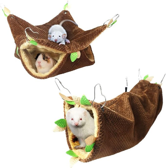 LEFTSTARER Guinea Pig Ferret Rat Hammock Toy Small Animal Cage Accessories Hideout Tunnel & Bunkbed Hammock for Rat Ferret Guinea Pig Hamster Sugar Glider Chinchilla, 1.Forest Hammock Set