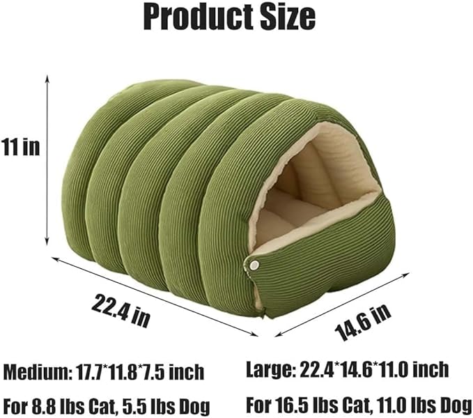 CutyPet Winter Cave,Warmth Cozy Comfort Plush Pet Cave,Cute Cozy Safe Hideaway Cat Bed with Removable Cushion,Warm Soft Removable Washable for Cats and Dogs (Green Plaid, M: 18.89 * 11.81 * 7.87 in)