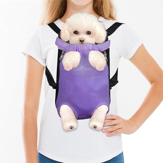 FEimaX Dog Carrier Backpack Pet Legs Out Front Cat Travel Bag, Adjustable Puppy Backpacks Carriers Hands-Free for Small Medium Dogs Cats Hiking Traveling Camping Daily Walking (Medium, Purple)