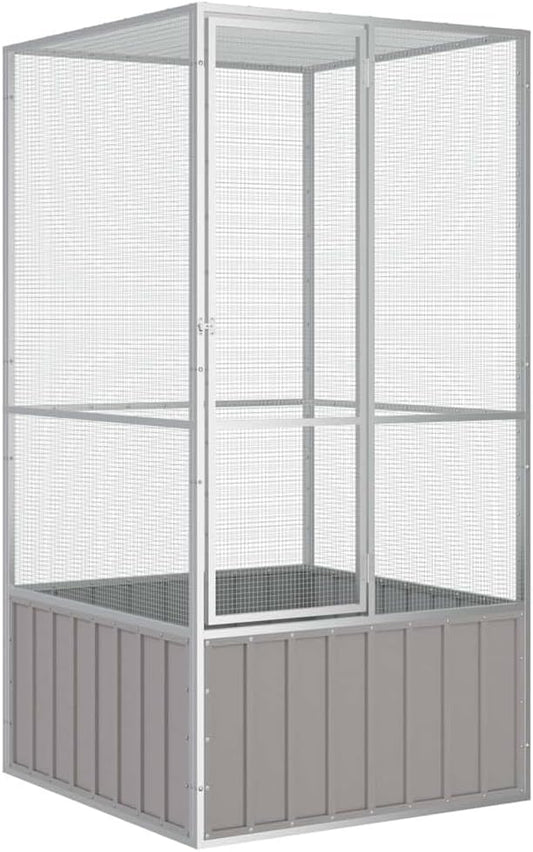 Metal Steel Large Bird Cage for Budgies, Pigeons, Galvanized Steel Birdcage Aviary House, 43.7"x42.1"x83.3", Gray,-672