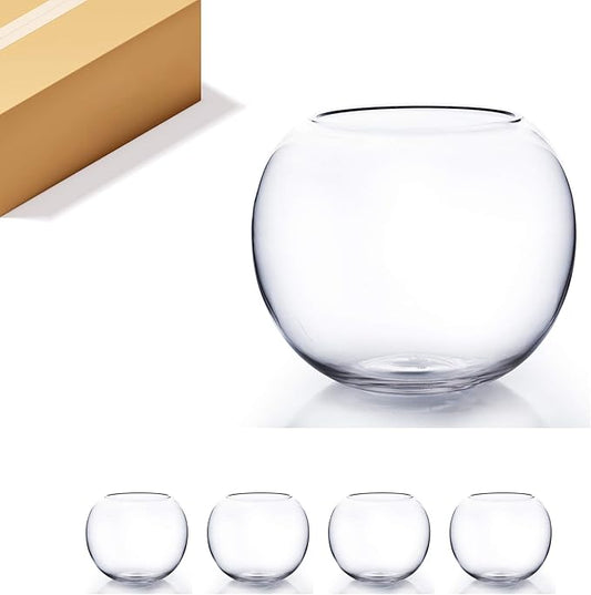 WGV Bowl Glass Vase Bulk, Diameter 10", Height 8", Open Width 6", (Multiple Sizes Choices) Clear Bubble Planter Terrarium Fish Bowl for Wedding Event Home Decor, 4 Pieces (VBW0010)