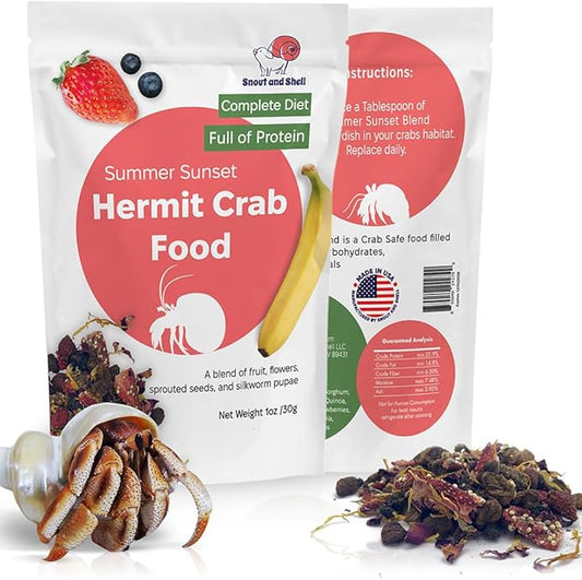 Summer Sunset Wild Hermit Crab Food – Silkworms, Berries & Rose Petals – 56g – Snout and Shell