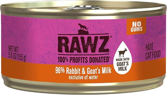 Rawz Natural Premium Pate Canned Cat Wet Food - Made with Real Meat Ingredients No BPA or Gums - 5.5oz Cans 24 Count (Rabbit with Goats Milk)