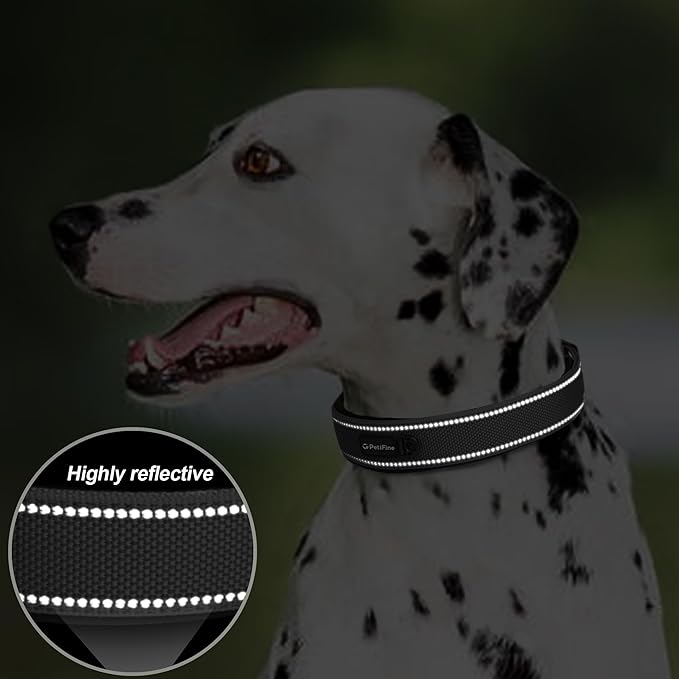 PetiFine Dog Collar for Large Dogs, Neoprene Padded and Adjustable, Reflective Wide Heavy Duty Pet Collars with Durable Metal Belt Buckle for Walking, Black, XL