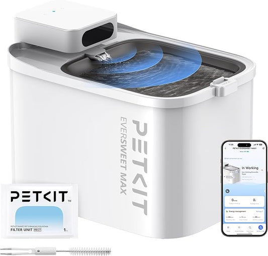 PETKIT EVERSWEET MAX Cordless Cat Water Fountain with Motion Sensor, 101 oz/3L Pet Fountain for Cats Dogs Inside, Automatic Cat Water Dispenser Battery Operated (White-Cordless, 3L)