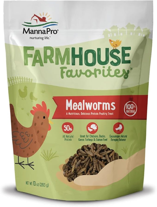 Manna Pro Mealworms Poultry Treat - High Protein, 100% Natural, 10oz