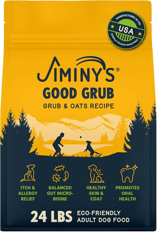 Jiminy's Good Grub Dry Dog Food, Hypoallergenic, Healthy Skin and Coat, Improved Oral Health, Made in USA, 24lb Bag (Pack of 1)
