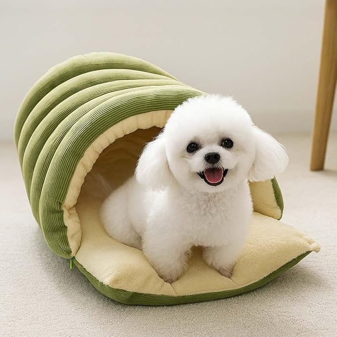 CutyPet Winter Cave,Warmth Cozy Comfort Plush Pet Cave,Cute Cozy Safe Hideaway Cat Bed with Removable Cushion,Warm Soft Removable Washable for Cats and Dogs (Green Plaid, M: 18.89 * 11.81 * 7.87 in)