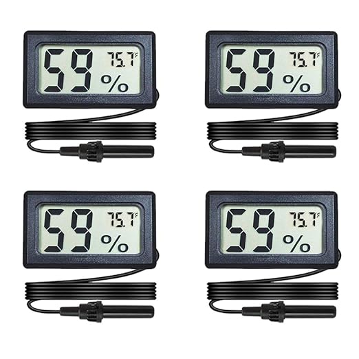 Veanic 4-Pack Mini Digital Hygrometer Thermometer Gauge with Probe LCD Display Temperature Fahrenheit Humidity Meter for Incubator, Reptile Plant Terrarium, Humidor, Guitar Case, Greenhouse